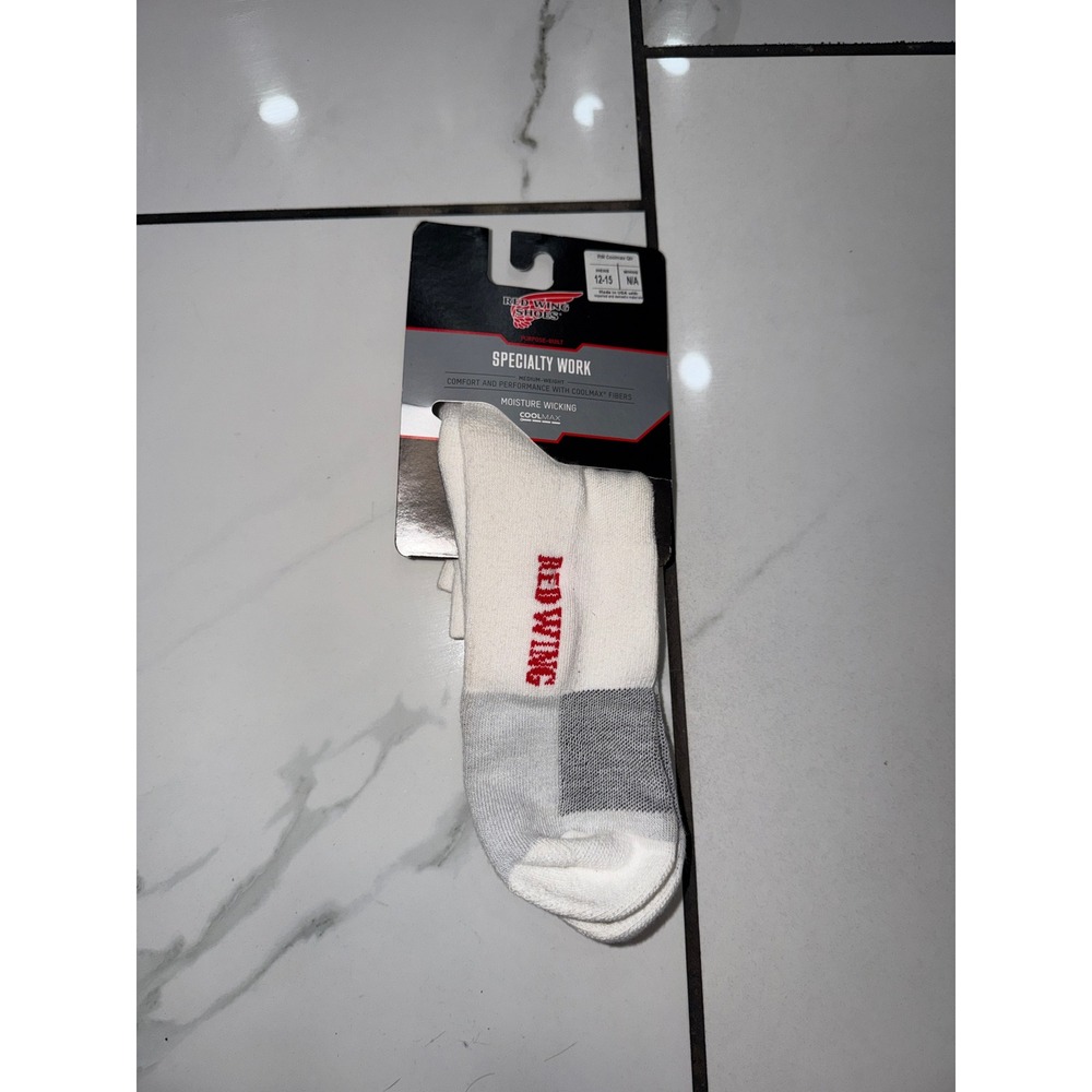 Red Wing Specialty Work Quarter Crew Socks White CoolMax Moisture Wicking 12-15